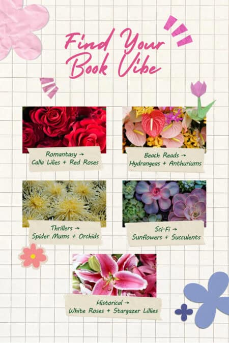 Find your book vibe with fresh flowers 